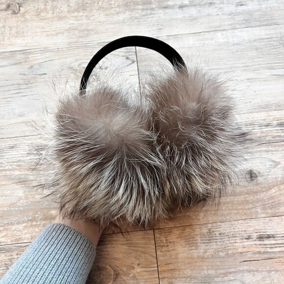 Real Fur Ear Muffs Brown Cream Fox Fur Style Plush Winter Warm Luxury Nordic main image 10